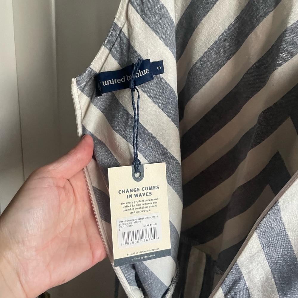 United By Blue Chevron Striped SoftHemp™ Chambray Midi Dress - Picture 5 of 6